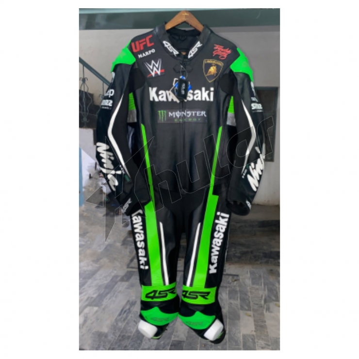 kawasaki motorcycle suit black and gree 1pc custom size S to ......